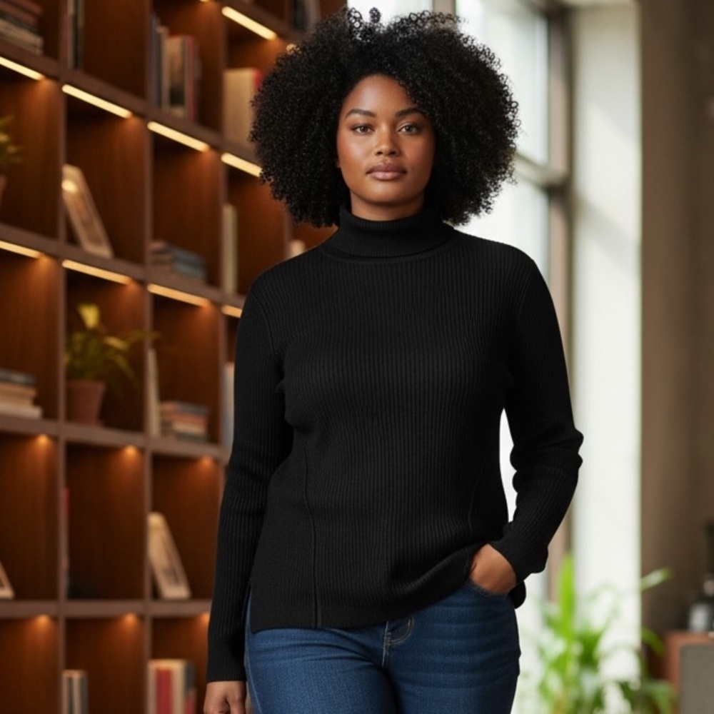 Women's Black Turtleneck Sweater